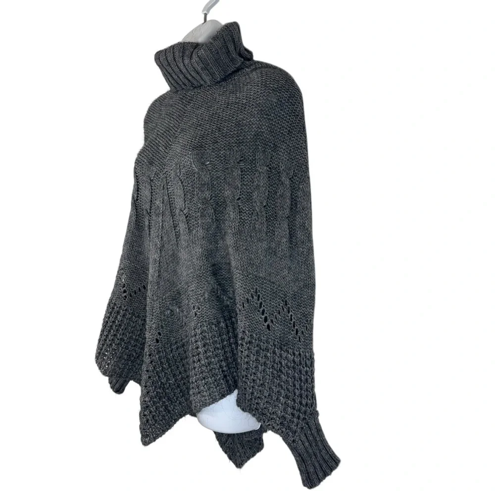 Iperico Made in Italy Grey Turtleneck Knit Poncho Sweater OS Wool Mohair Blend